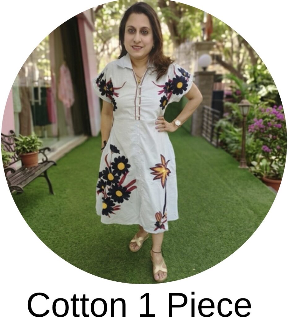 cotton set with side pleats blue & white